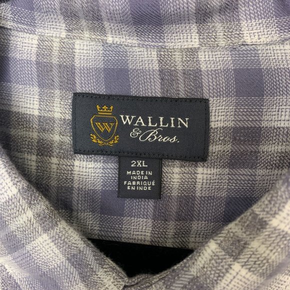 Wallin Bros plaid blue gray long sleeve button up 2XL - Picture 4 of 6